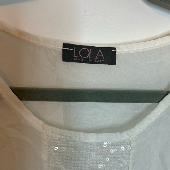 Lola Made In Italy White Silk Sequin Cold Shoulder Blouse - Picture 3 of 5